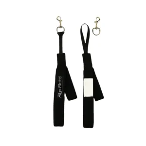 Close-up of Align-Pilates Silent Neoprene Straps with detachable dog clips for easy cleaning.