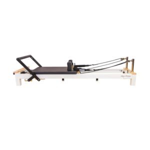 Align-Pilates C8-S Pro Reformer with integrated standing platform and sleek white frame.